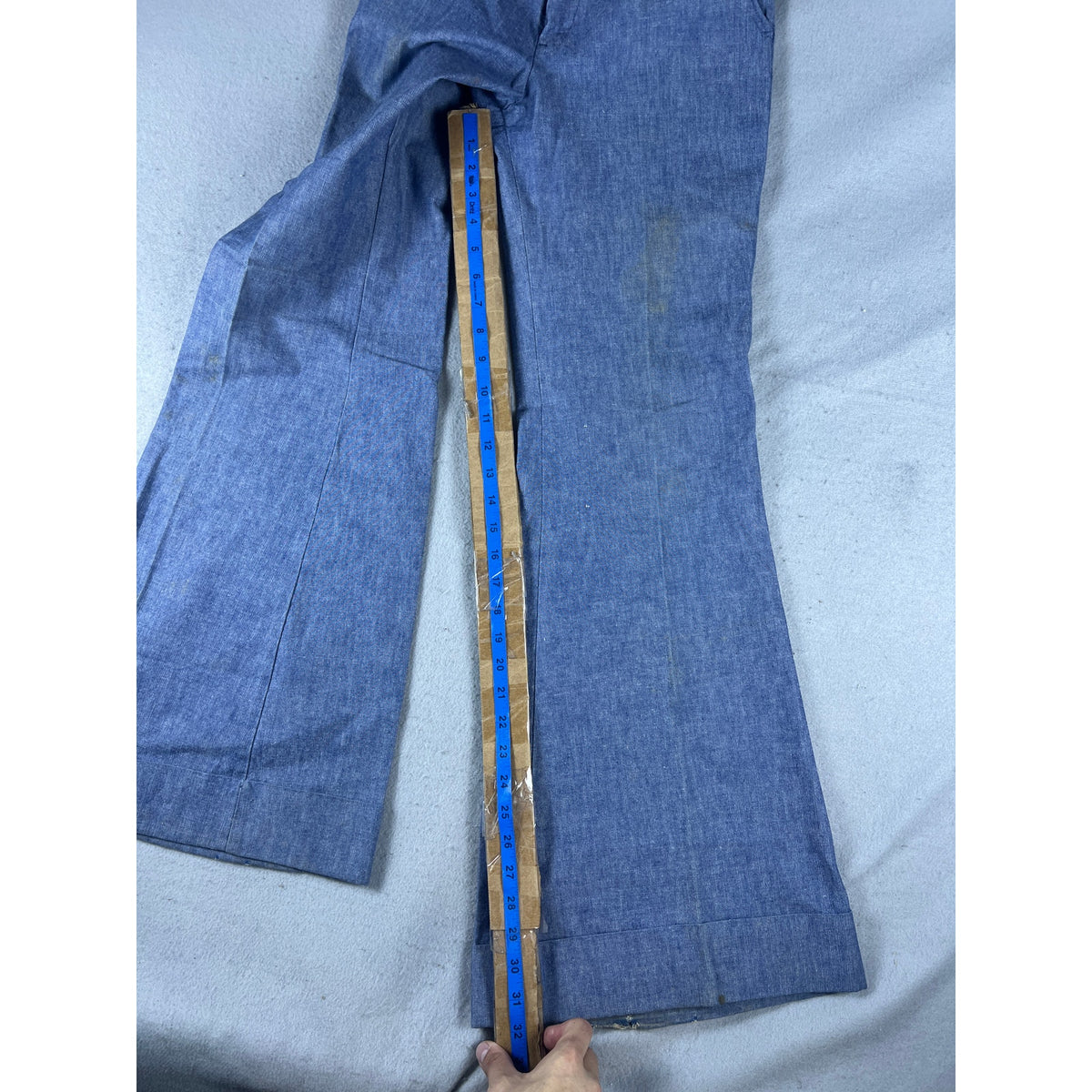 Vintage 70s Bell Bottom Chambray Flare Pants Womens - 24x32
