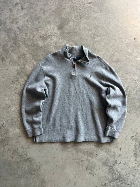 Vintage Heather Grey Polo Quarter Zip - XL