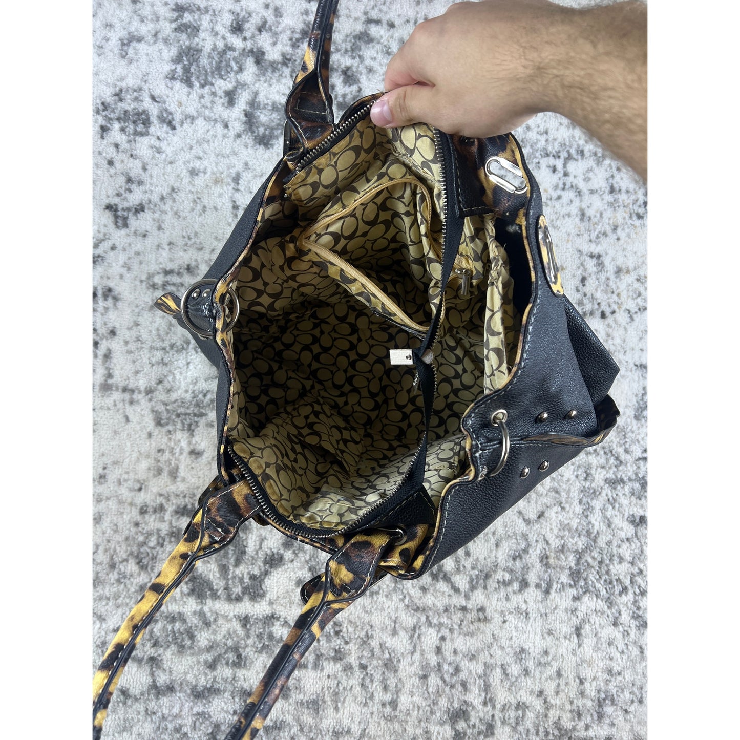 Vintage Black Lepord-Print Coach New York Tote Bag