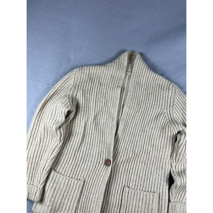 Vintage Cardigan Mens S Cream Shawl Collar Single Button Chunky Knit Ribbed