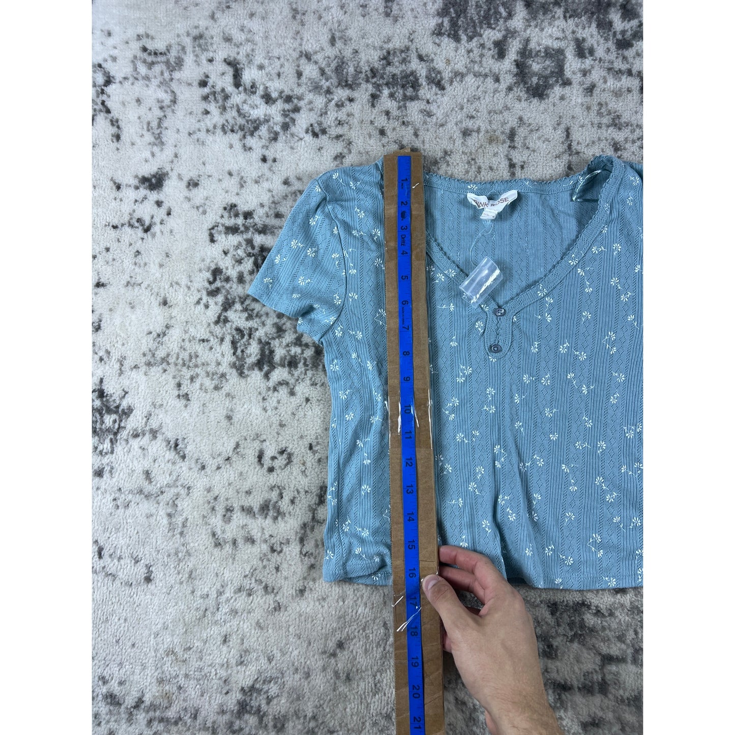 Vintage Pink Rose Blue Blouse - M