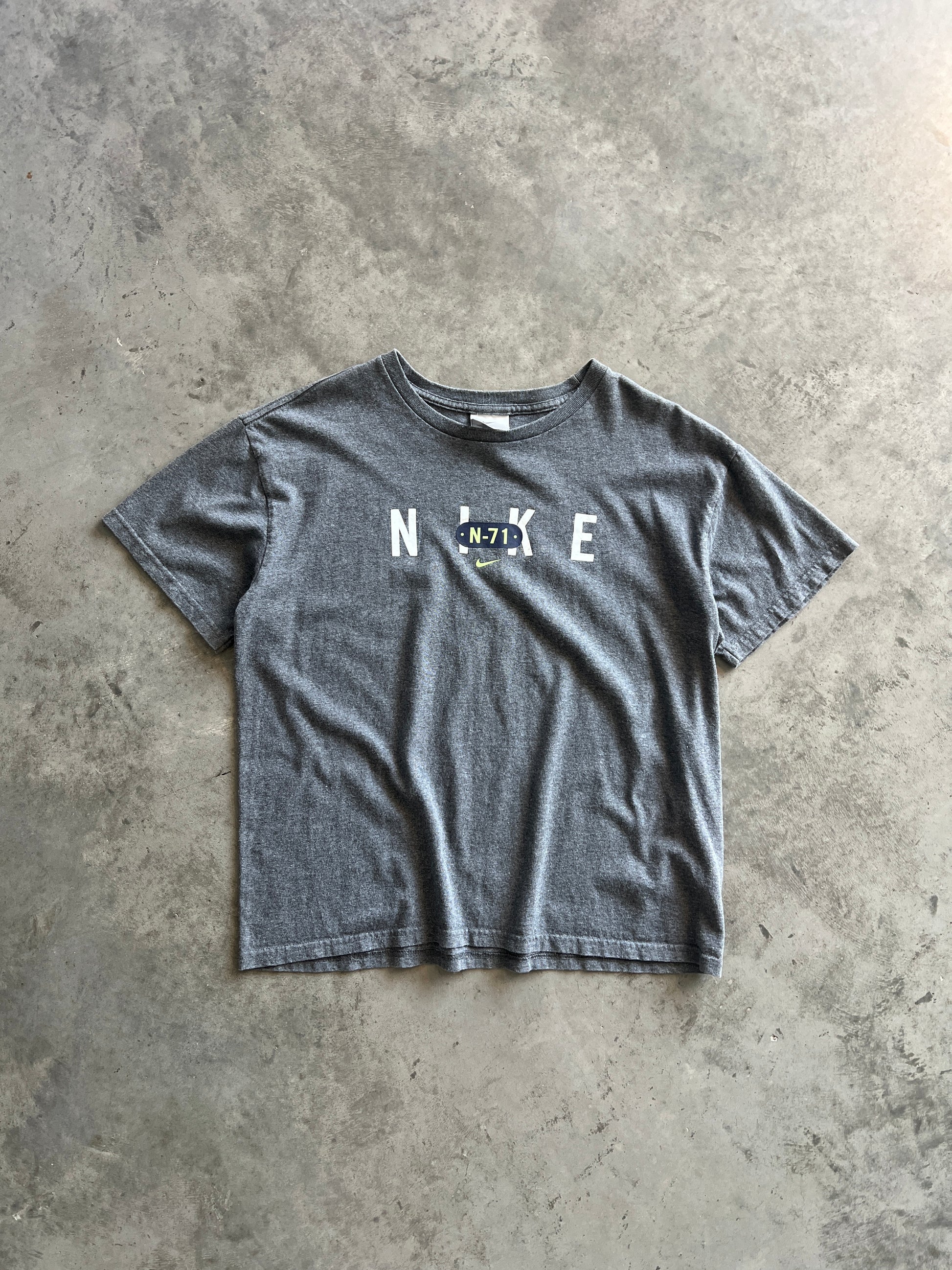 Vintage Dark Grey Nike Spellout Shirt - M