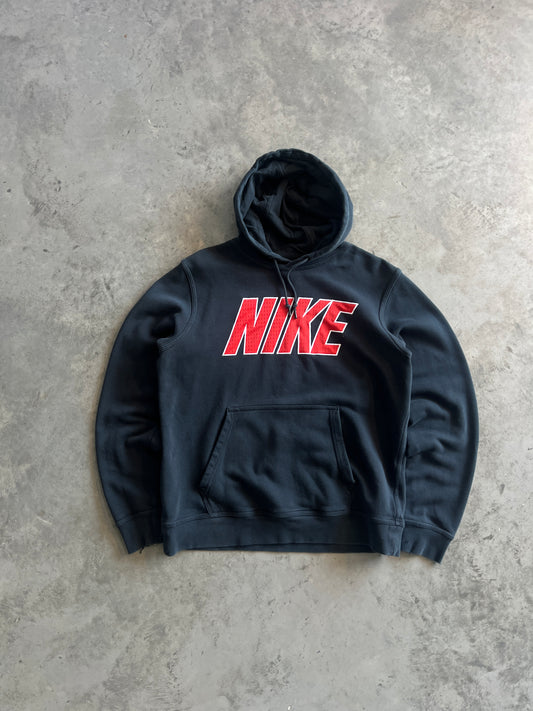Vintage Black Nike Spellout Hoodie - L