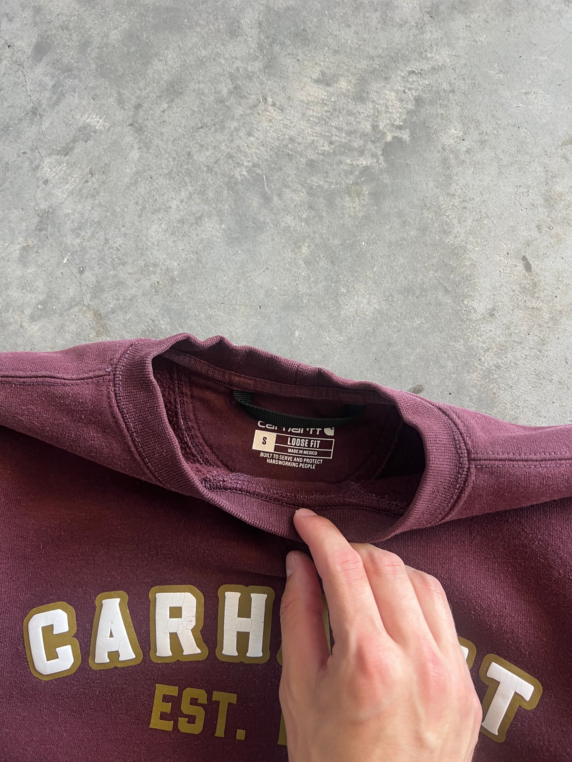 Vintage Maroon Carhartt Spellout Crew - S