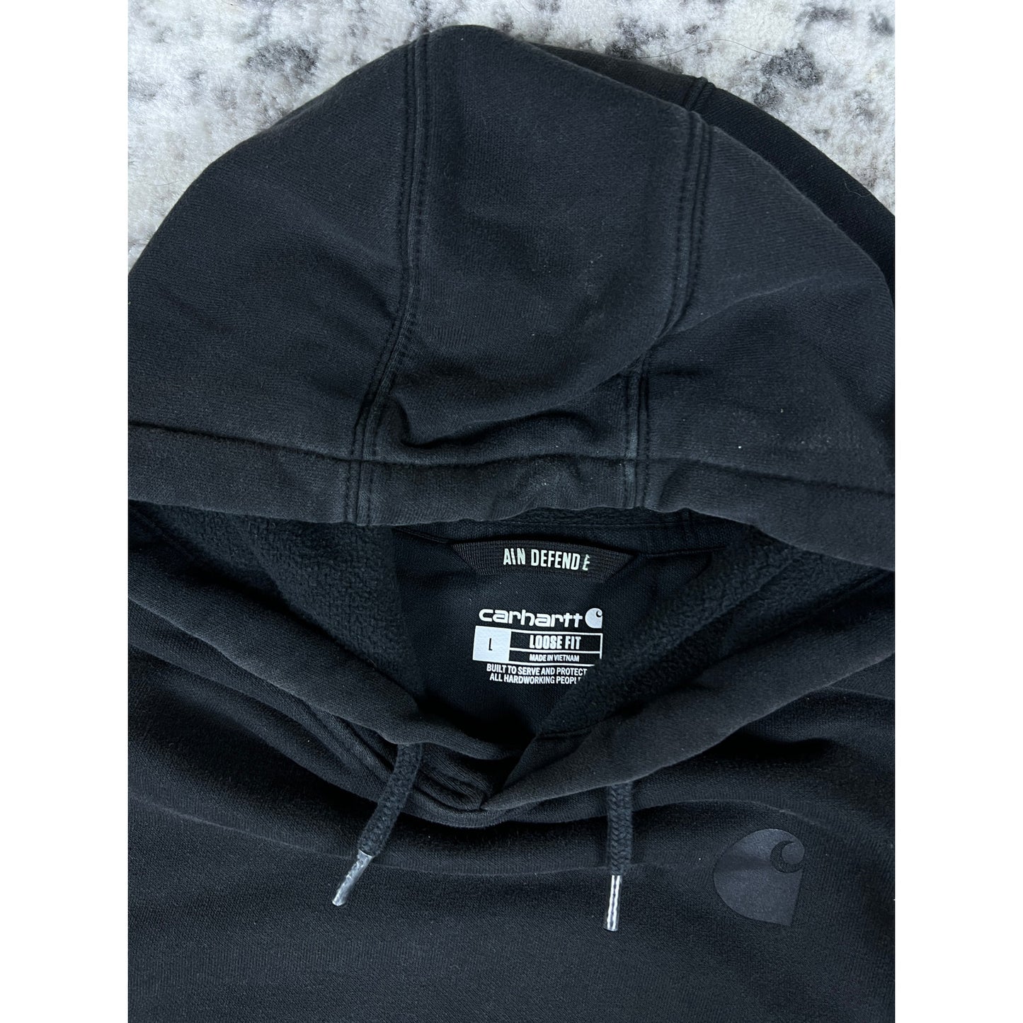 Vintage Black Carhartt Spellout Hoodie - L