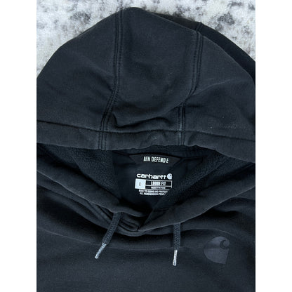 Vintage Black Carhartt Spellout Hoodie - L