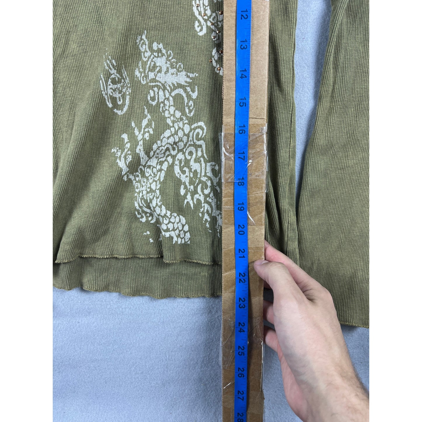 OneWorld Green Y2K Ribbed Embroidered Hooded Top - M