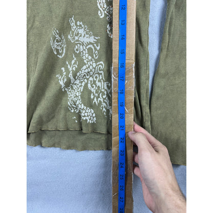 OneWorld Green Y2K Ribbed Embroidered Hooded Top - M