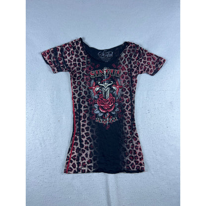 Sinful by Affliction Leopard Print T-Shirt Womens - S