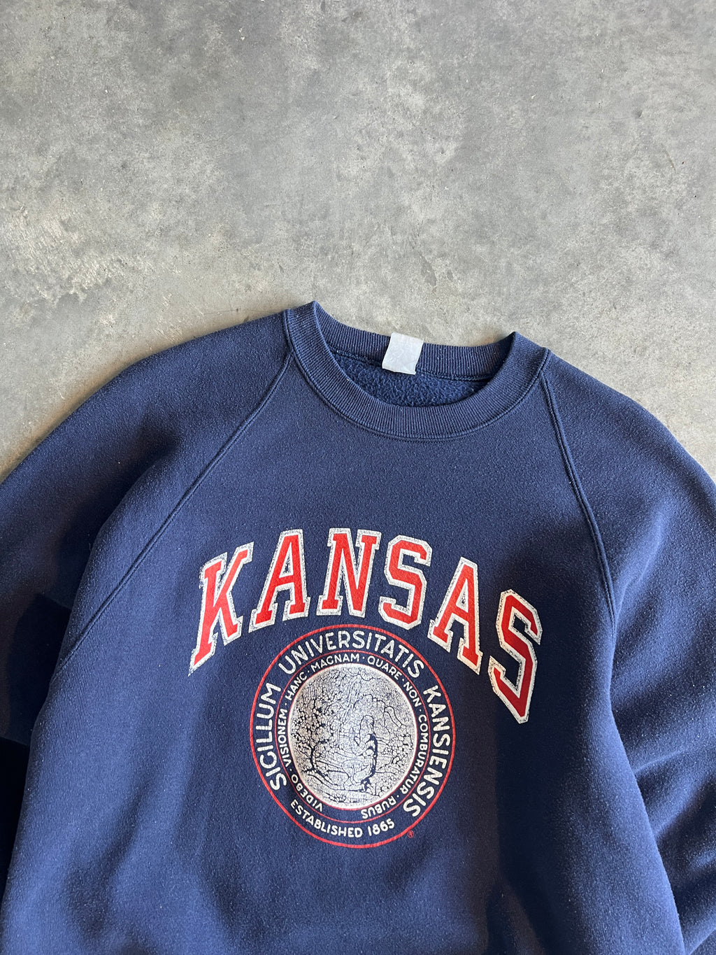 Vintage Navy Kansas University Crew - L