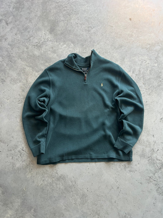 Vintage Forest Green Polo Quarter Zip - XL