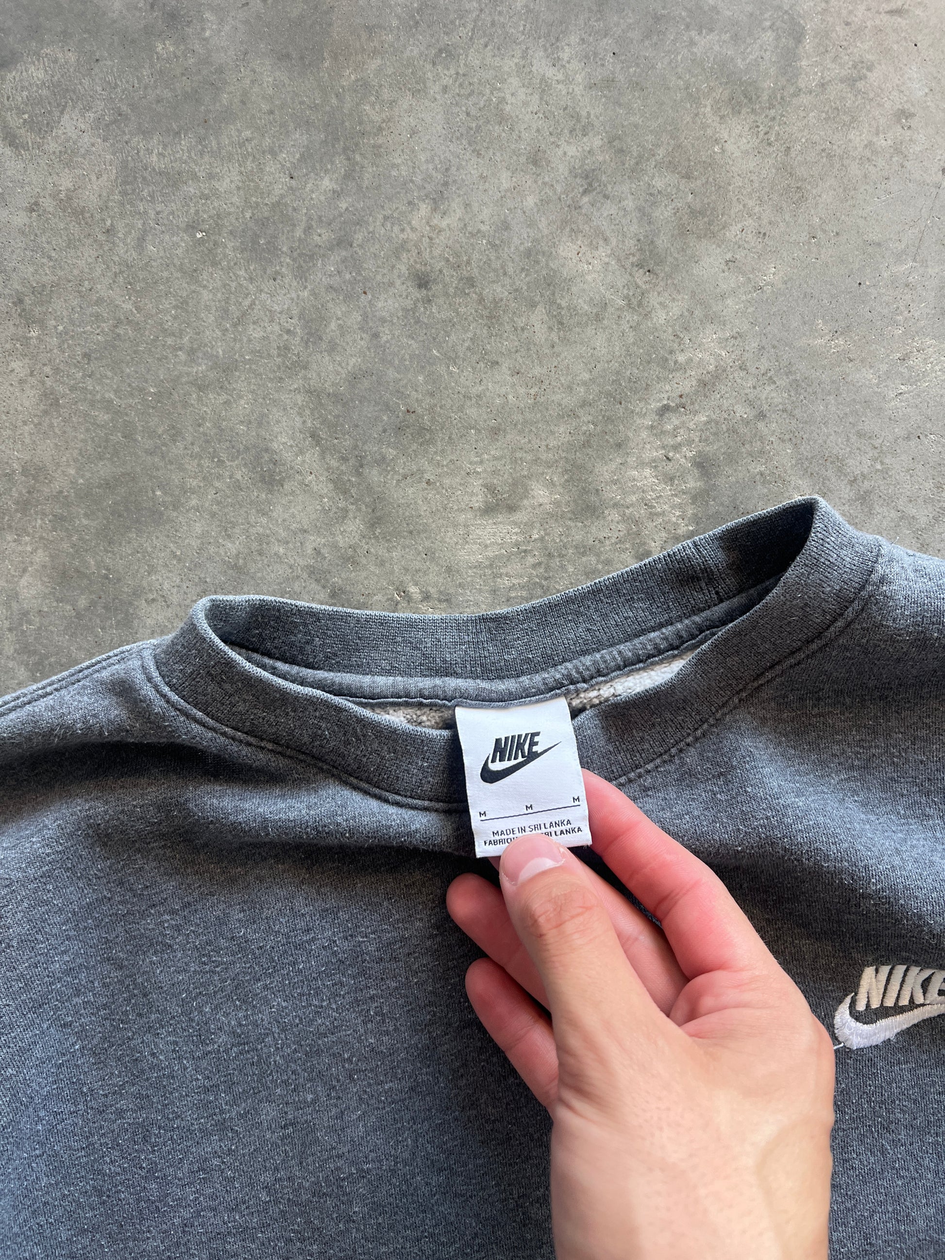 Vintage Faded Grey Nike Spellout Crew - M