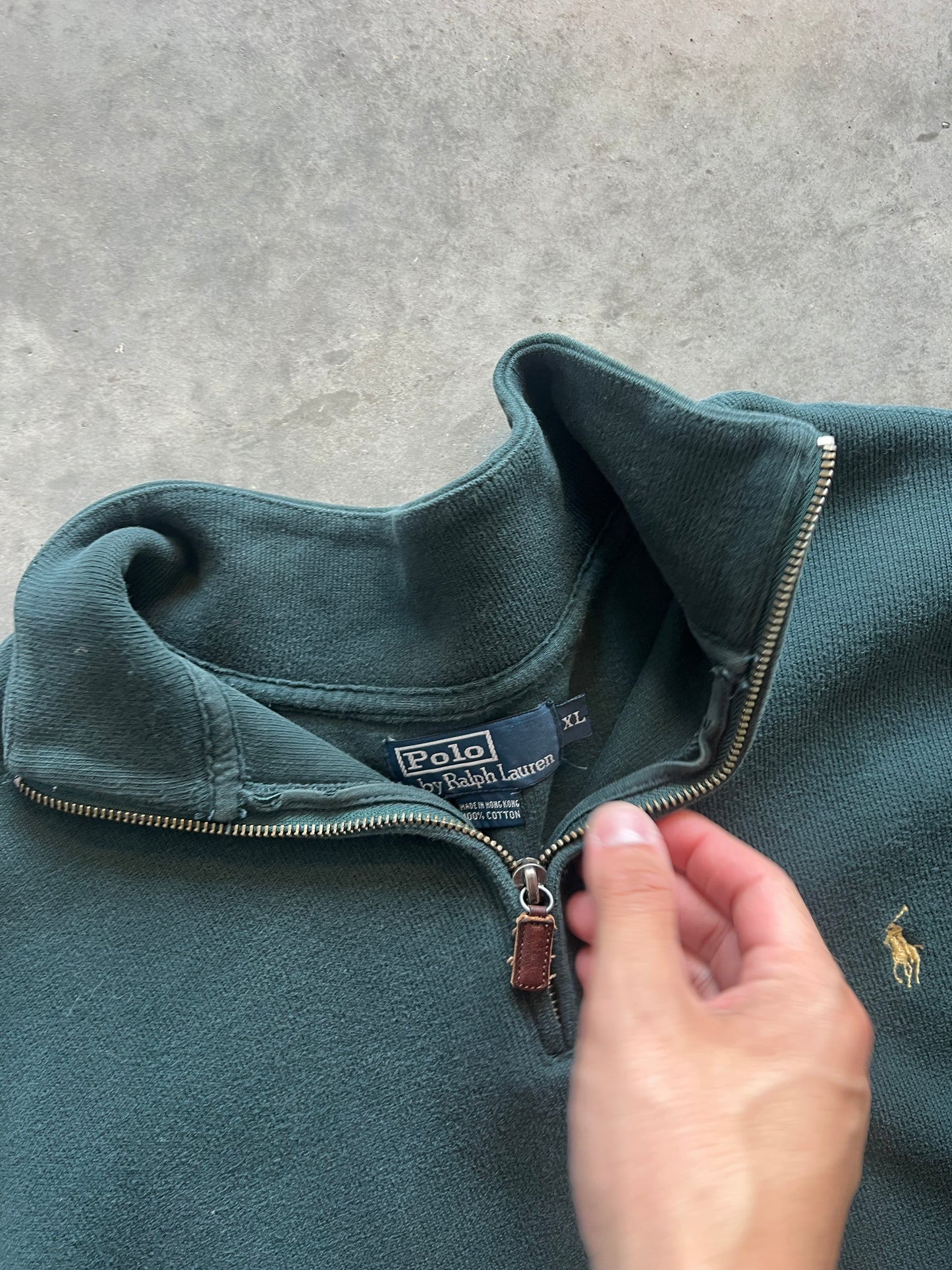 Vintage Forest Green Polo Quarter Zip - XL