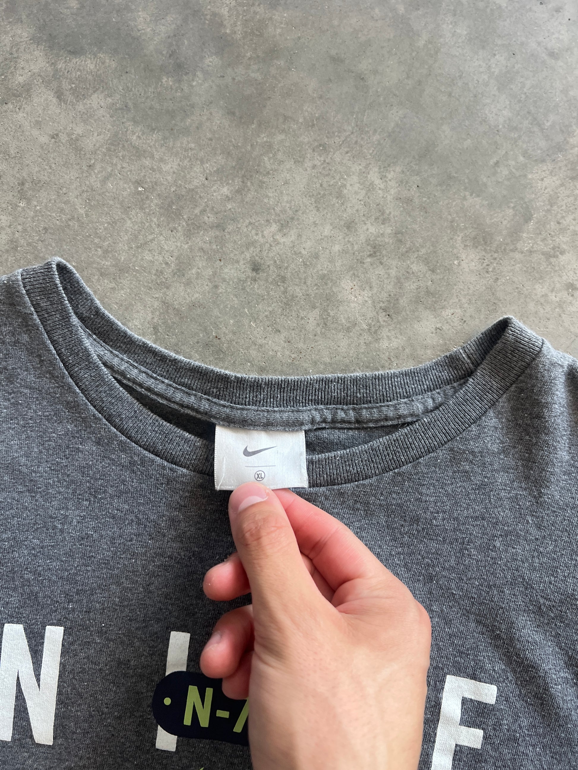 Vintage Dark Grey Nike Spellout Shirt - M
