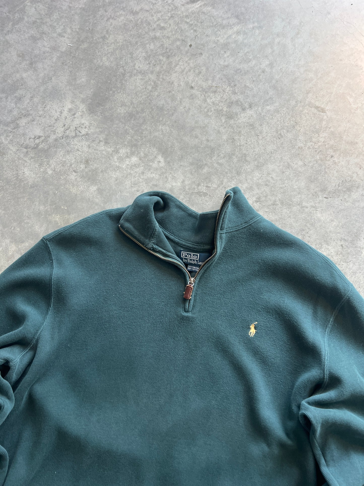 Vintage Forest Green Polo Quarter Zip - XL