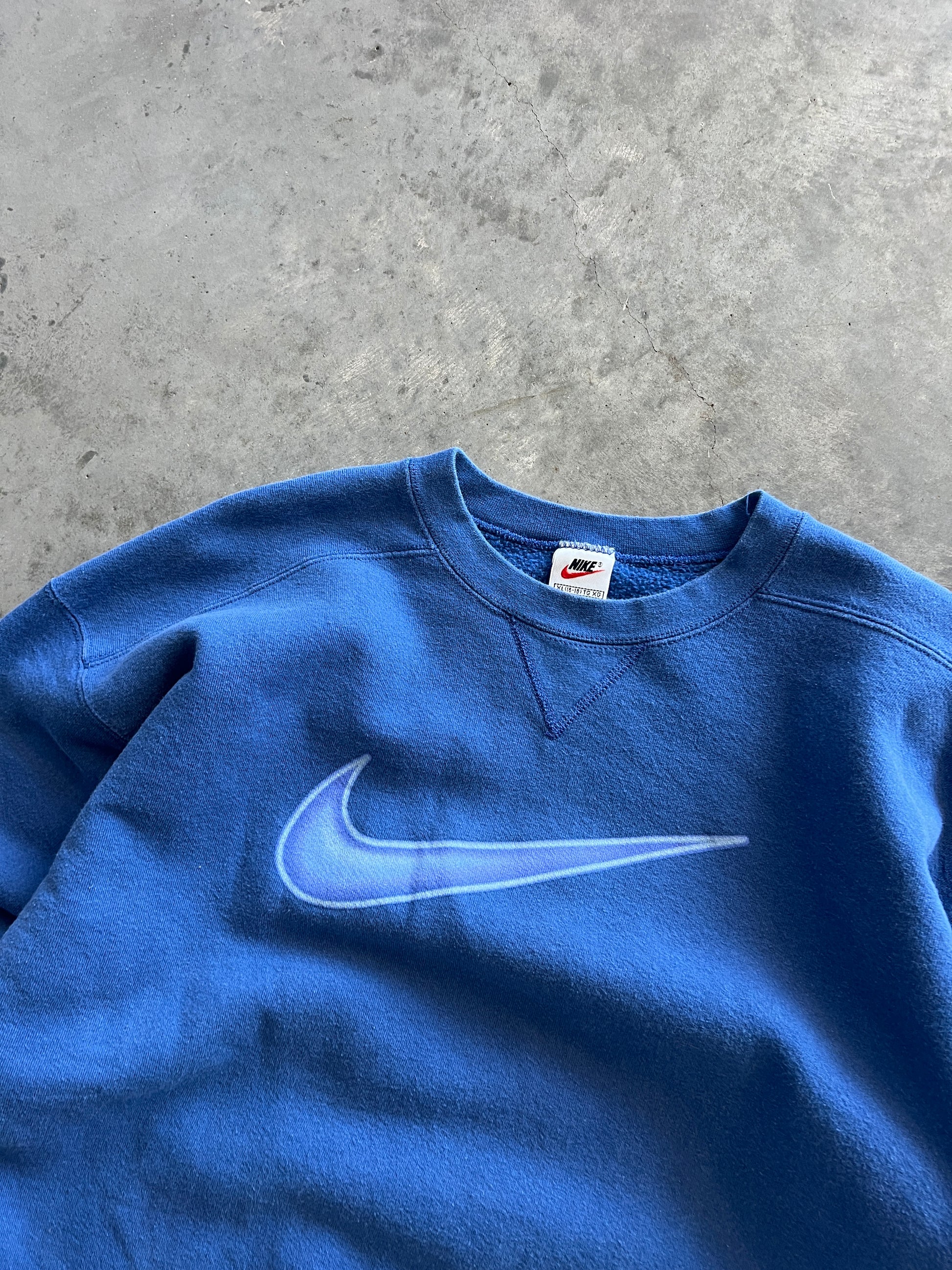 Vintage Blue Nike Swoosh Crew - XL