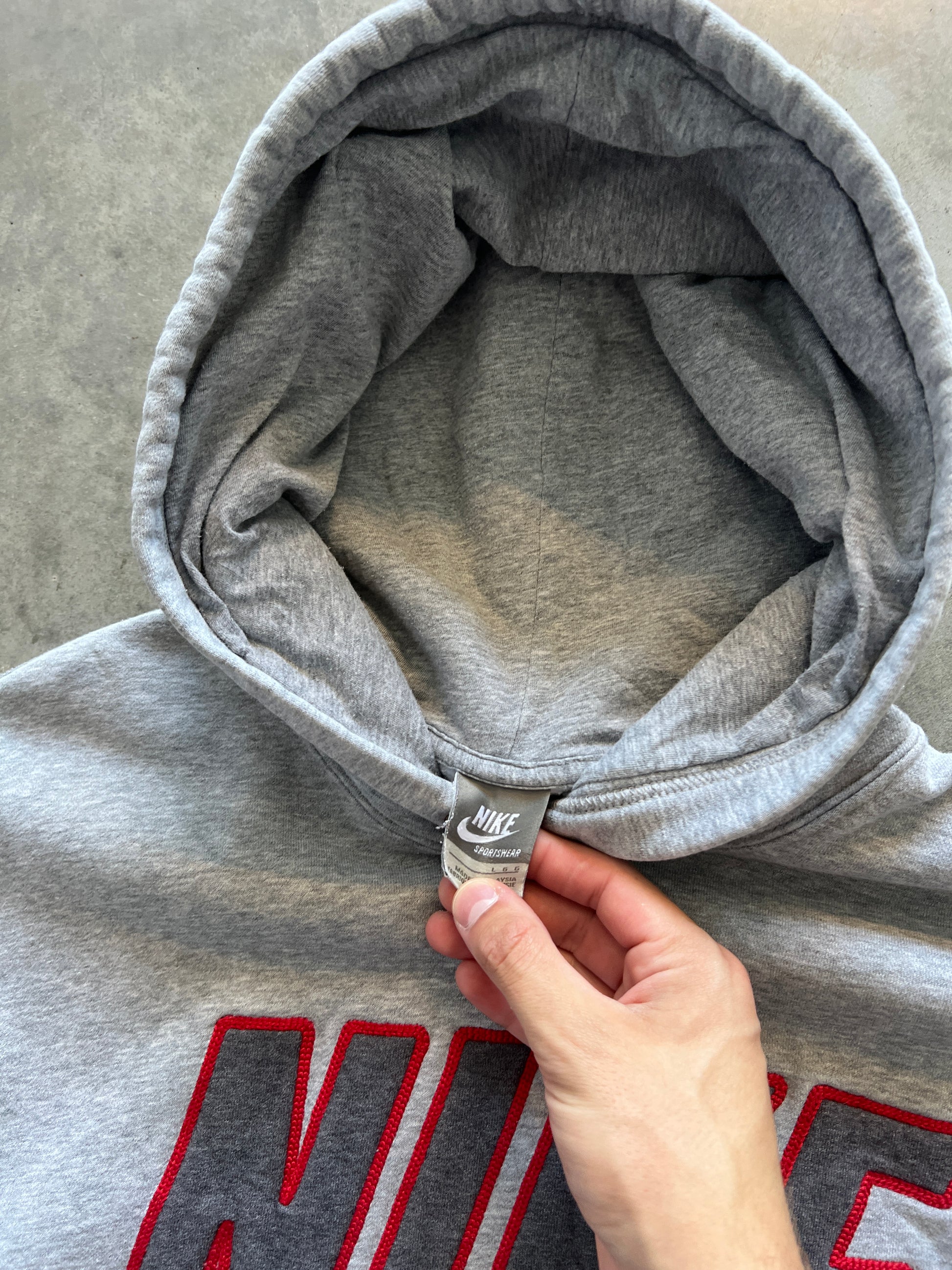 Vintage Grey Nike Spellout Hoodie - L