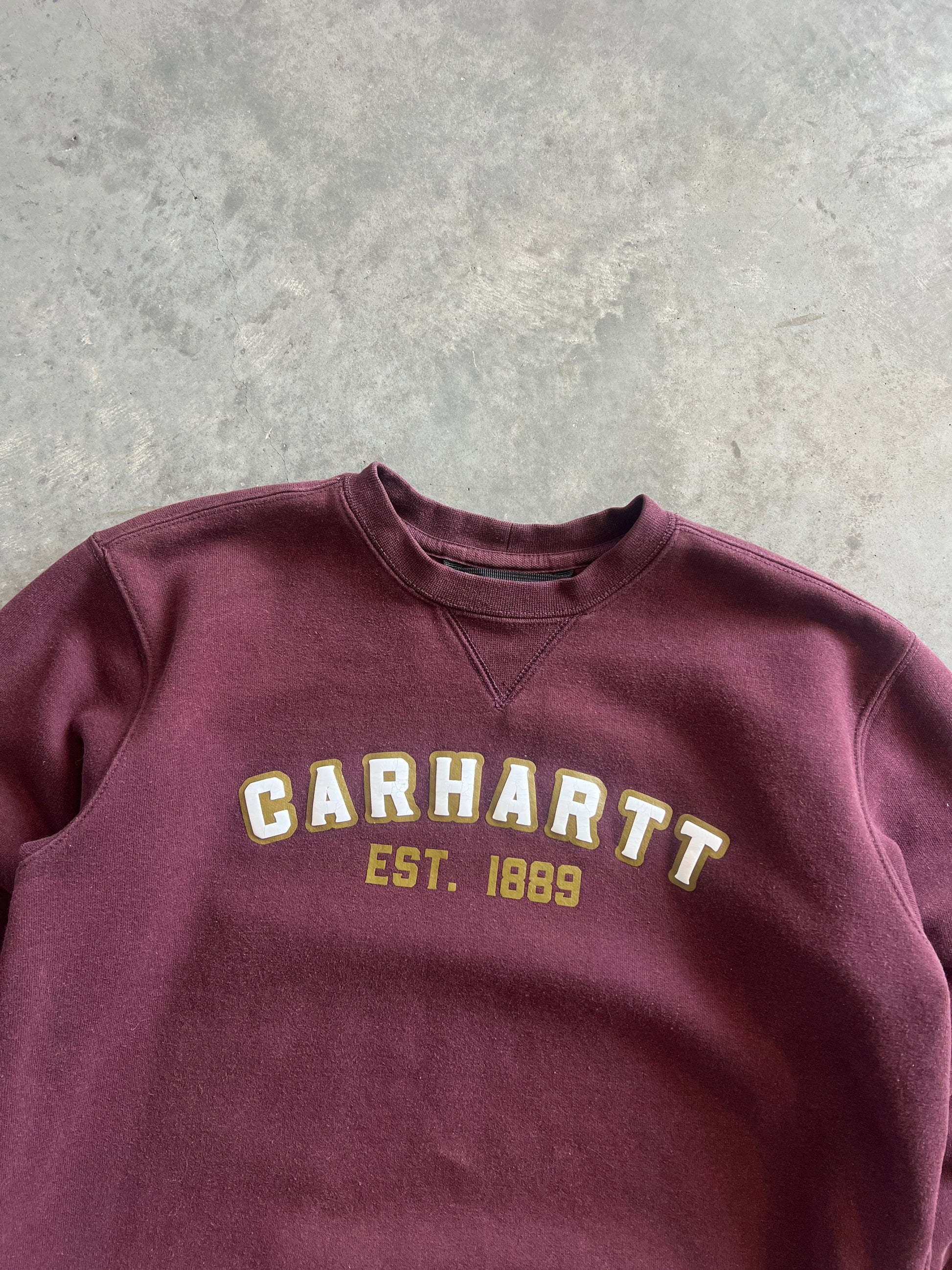 Vintage Maroon Carhartt Spellout Crew - S