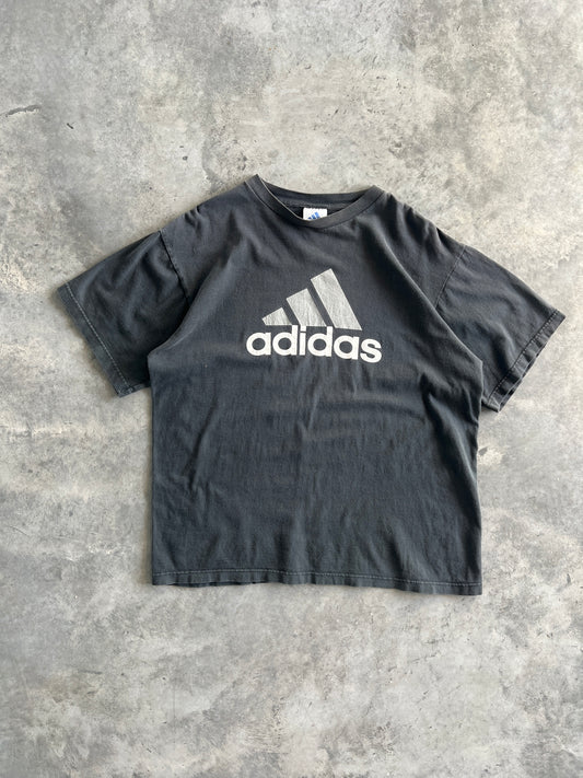 Vintage Faded Black Adidas Spellout Shirt - L