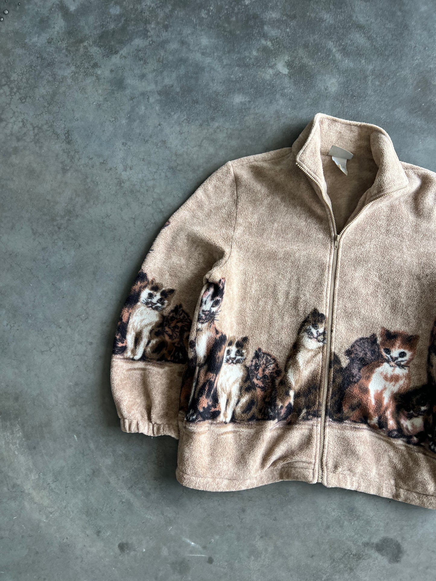 Vintage Tan Kitten Wrap Around Sweater - L
