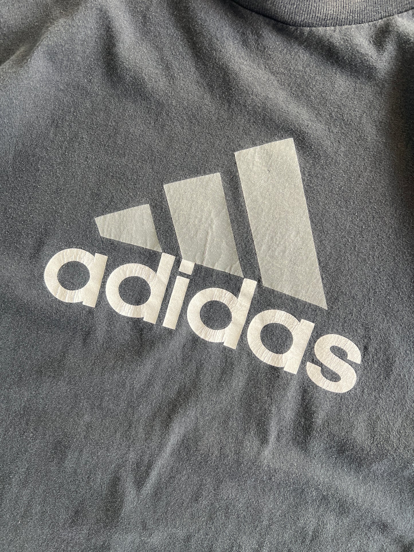 Vintage Faded Black Adidas Spellout Shirt - L