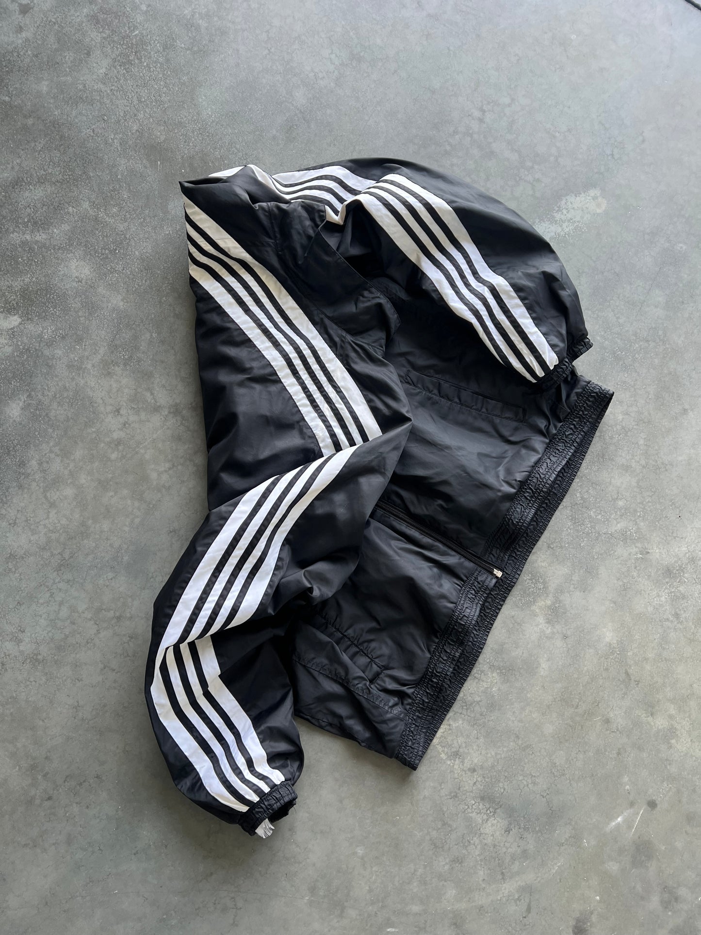 Vintage Black Adidas Stripped Jacket - XL