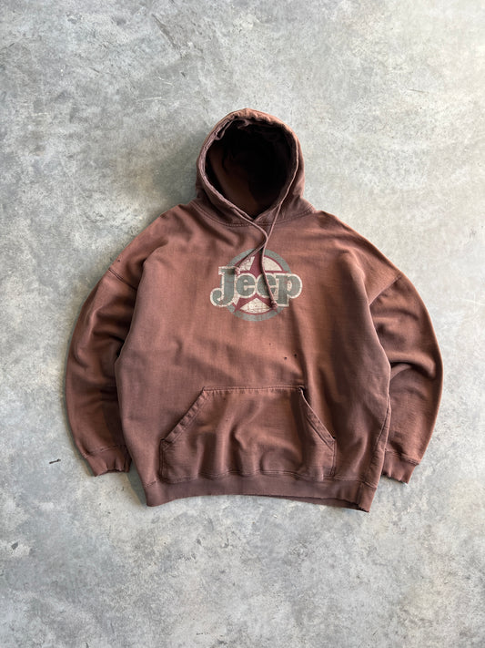 Vintage Faded Brown Jeep Spellout Hoodie - XXL