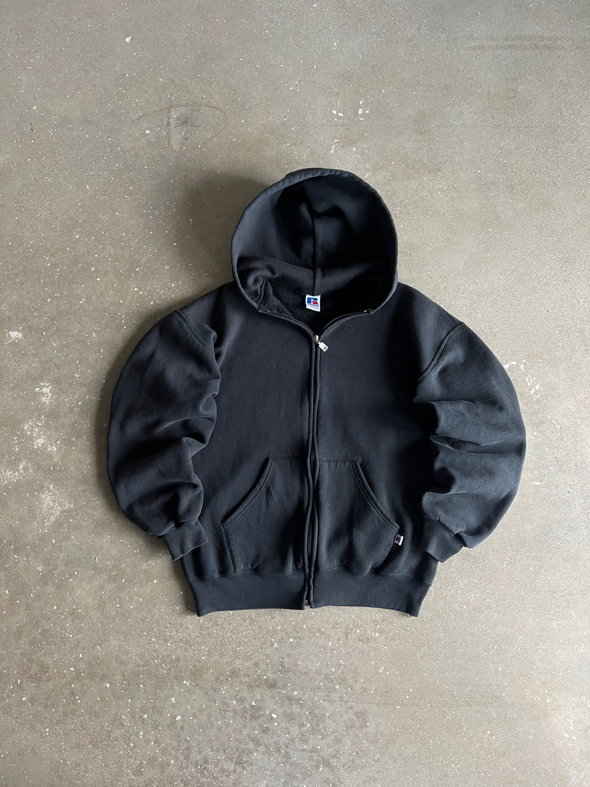 Vintage Faded Black Russell Hoodie - L