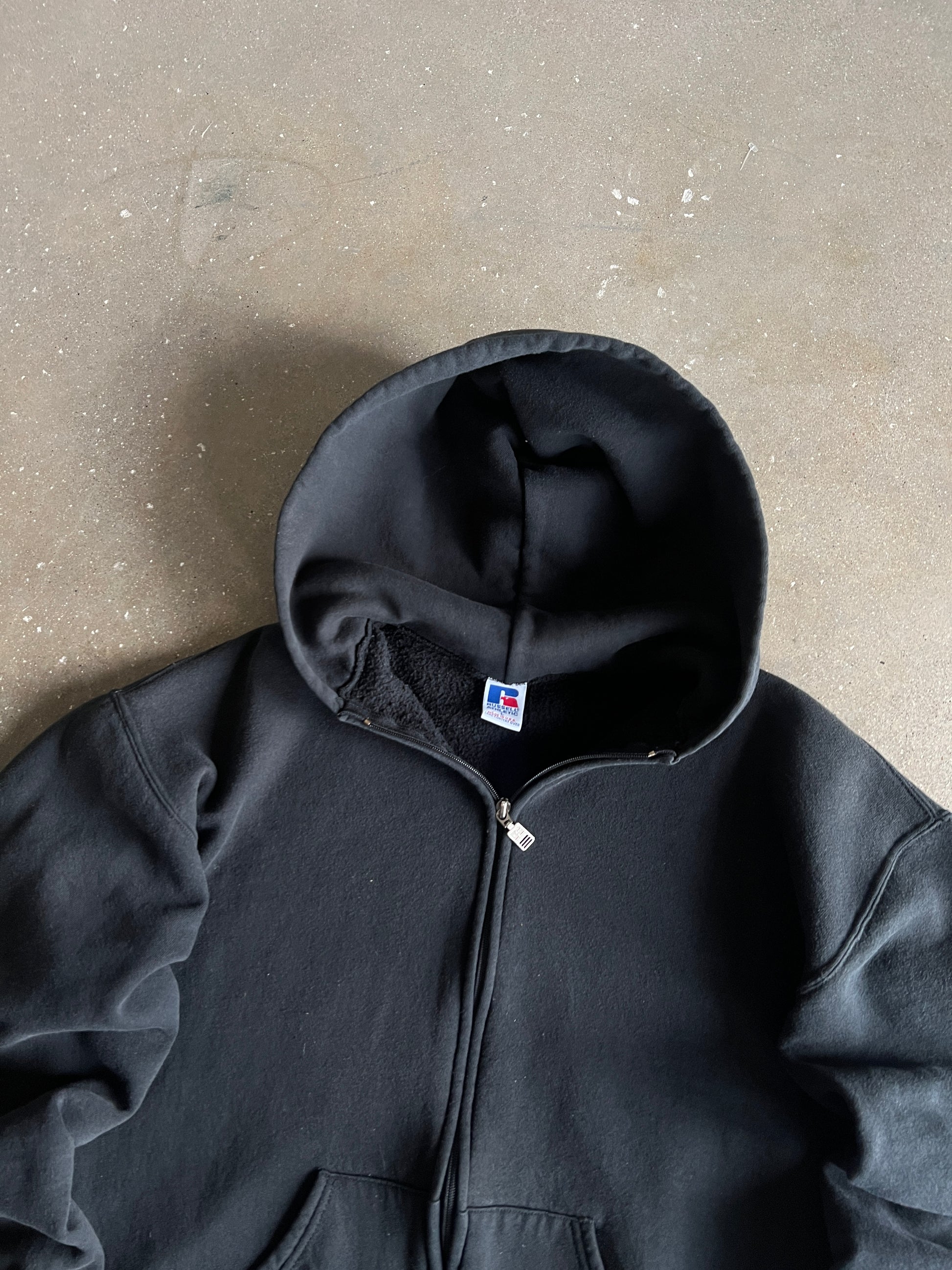 Vintage Faded Black Russell Hoodie - L