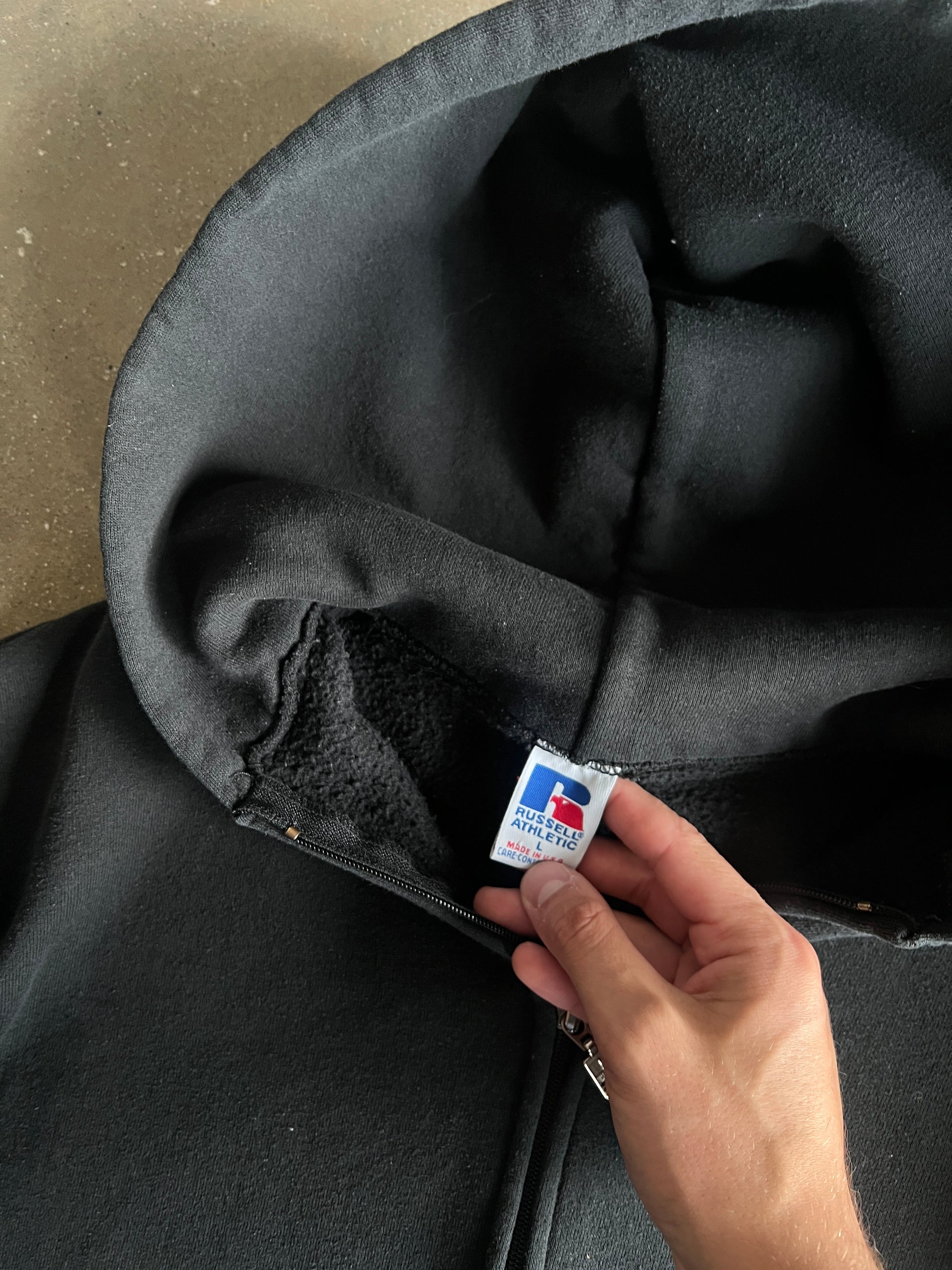 Vintage Faded Black Russell Hoodie - L