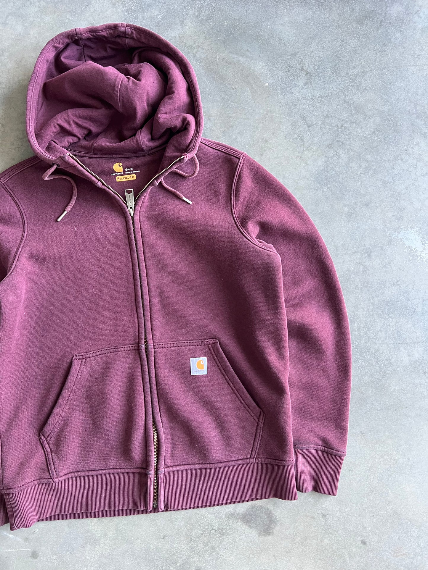 Vintage Maroon Carhartt Zip Up Hoodie - S