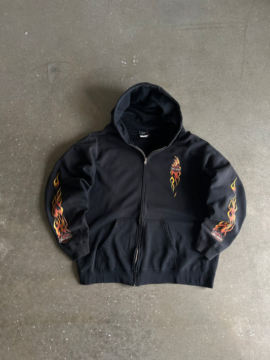 Vintage Black Harley Davidson Flames Hoodie - XL