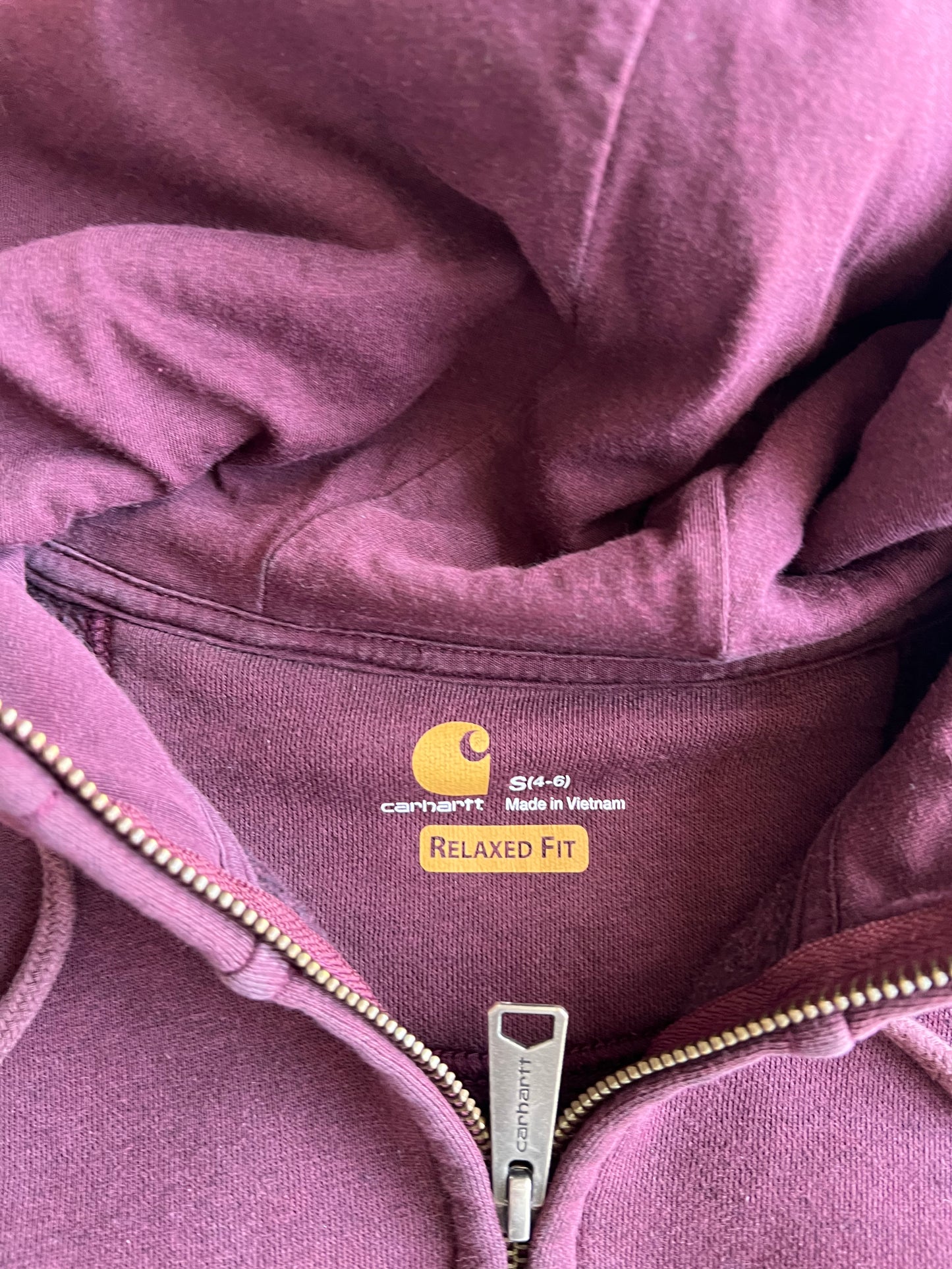 Vintage Maroon Carhartt Zip Up Hoodie - S