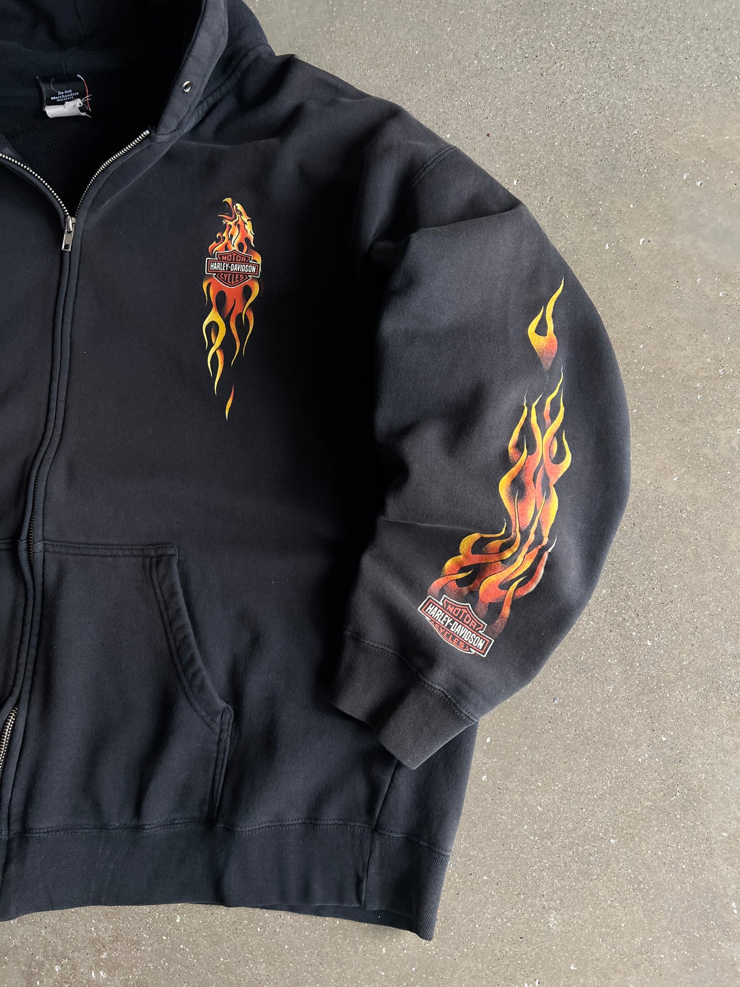Vintage Black Harley Davidson Flames Hoodie - XL