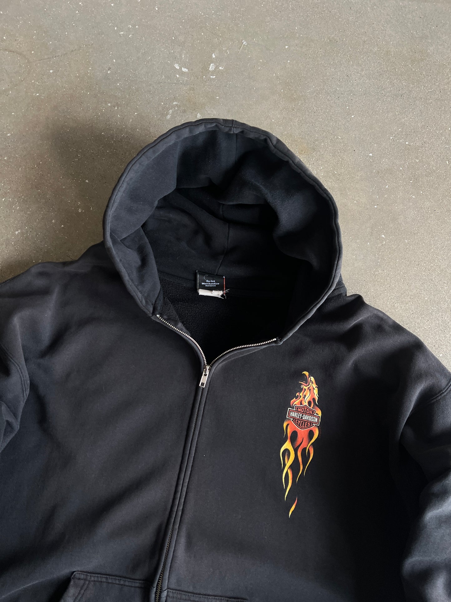 Vintage Black Harley Davidson Flames Hoodie - XL