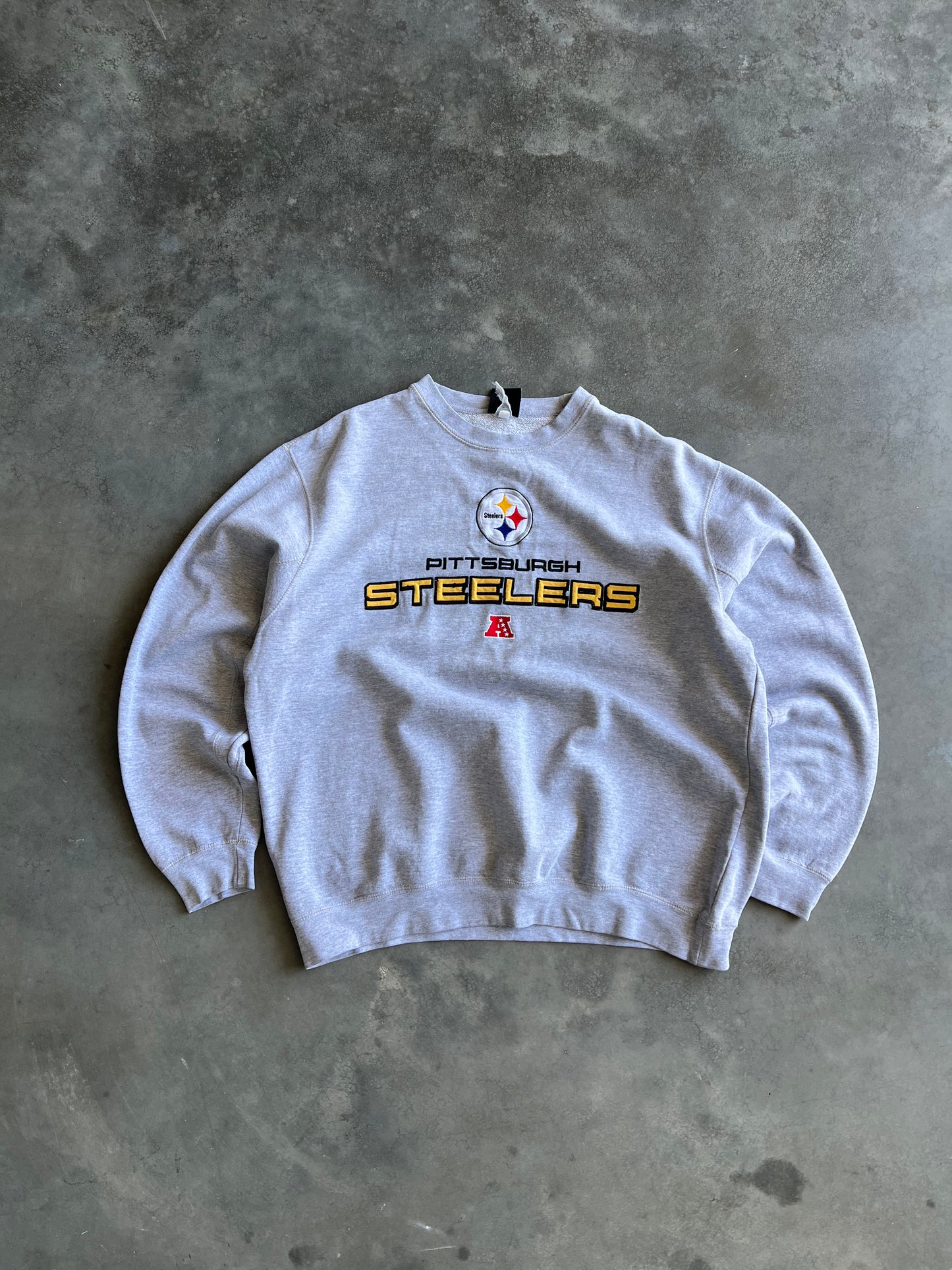 Vintage Grey Pittsburg Steelers Crew - L