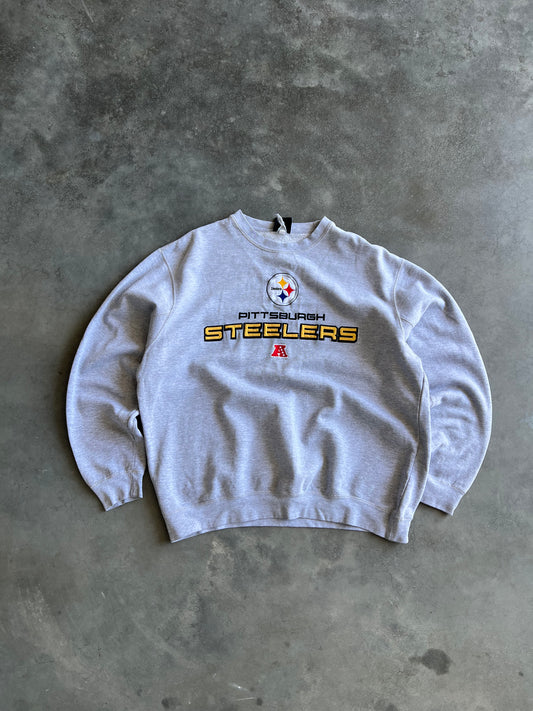 Vintage Grey Pittsburg Steelers Crew - L