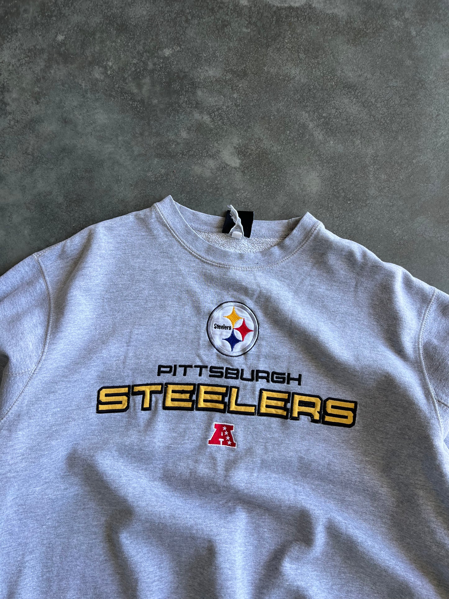 Vintage Grey Pittsburg Steelers Crew - L
