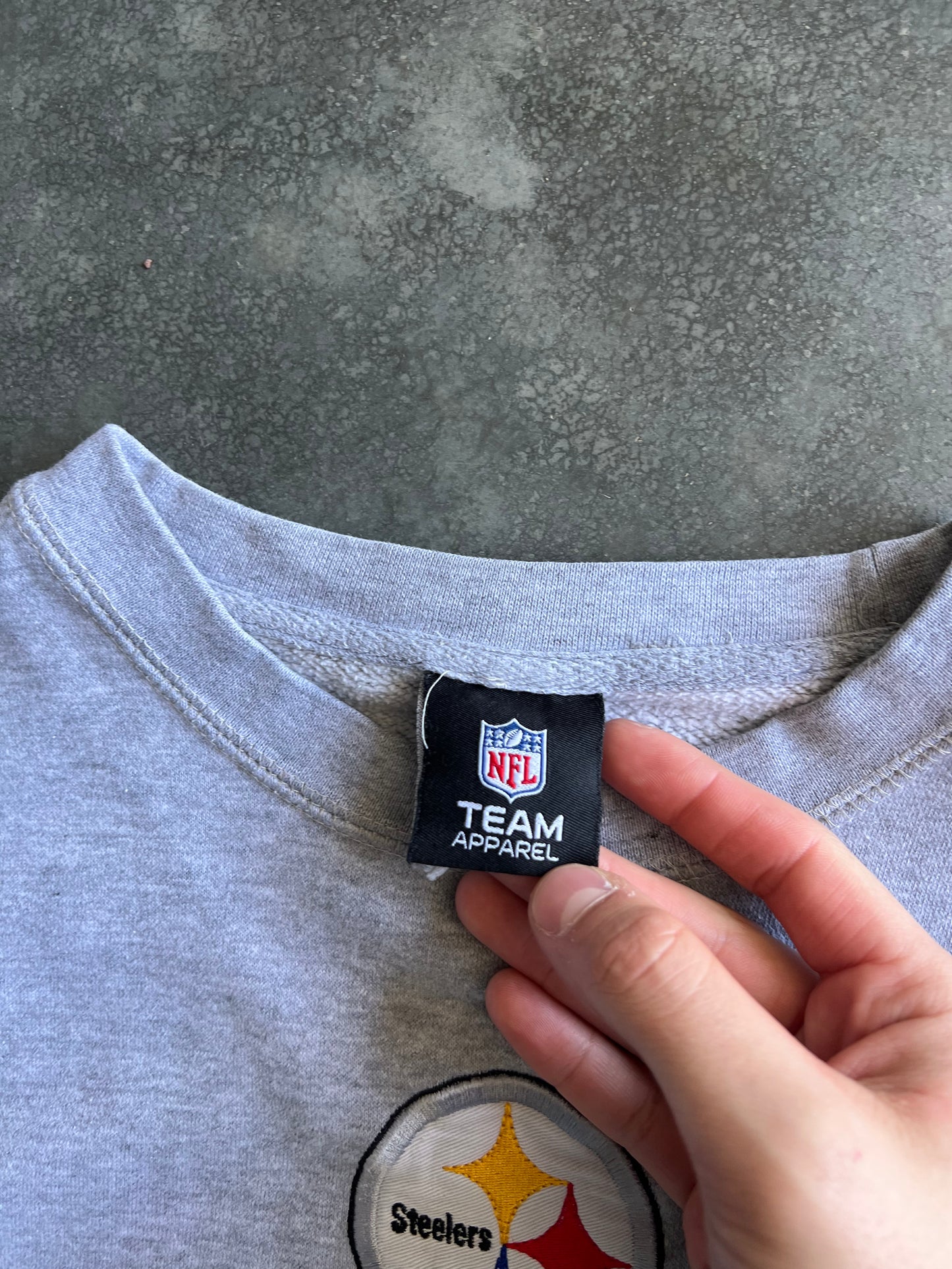 Vintage Grey Pittsburg Steelers Crew - L