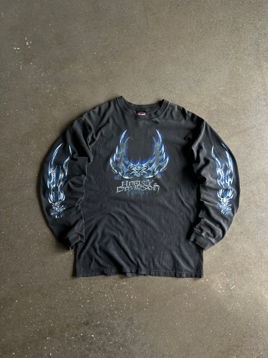 Vintage Faded Black Lighting Harley Shirt - L