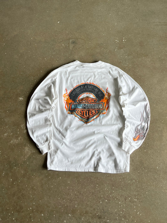 Vintage White Harley Davidson Flames Shirt - L