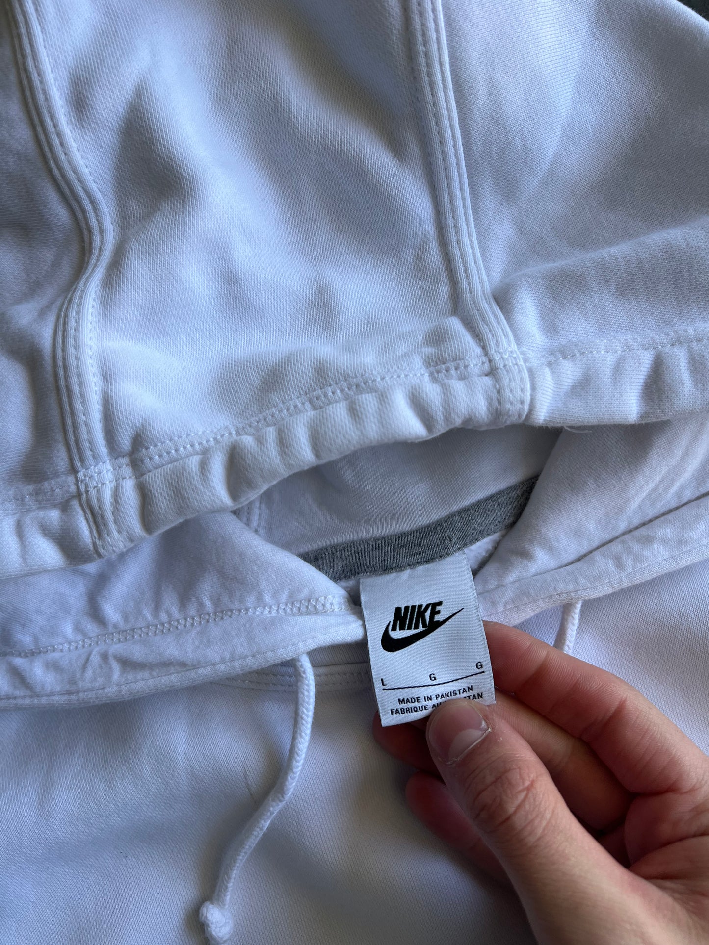 Vintage White Nike Swoosh Hoodie - L