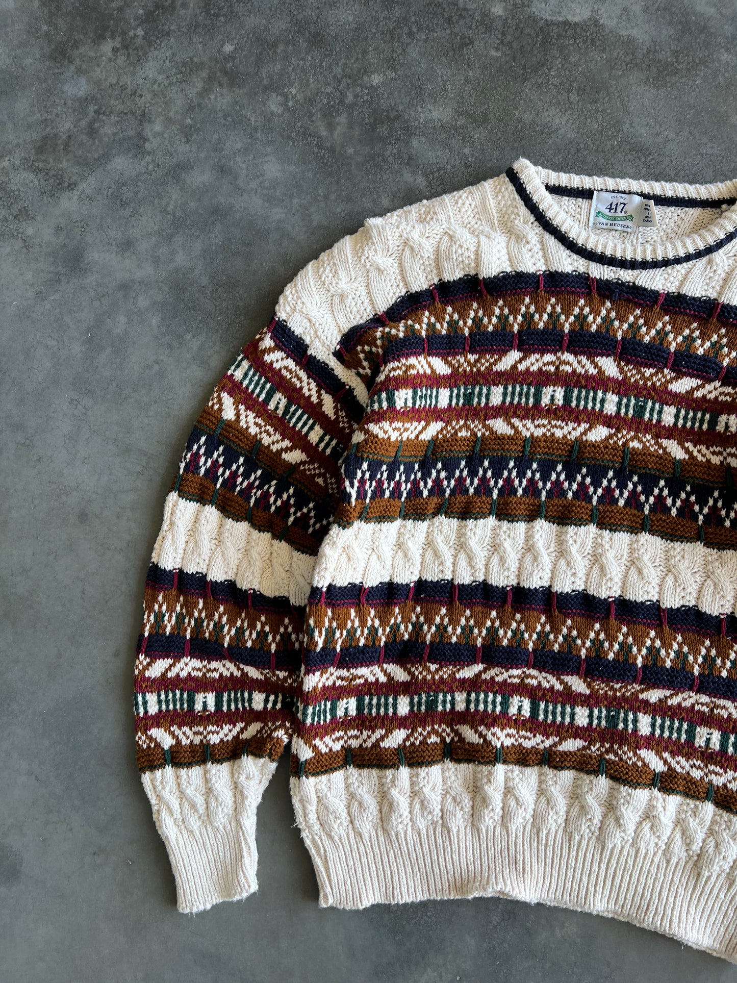 Vintage Cable Knit Tundra Style Sweater - XL