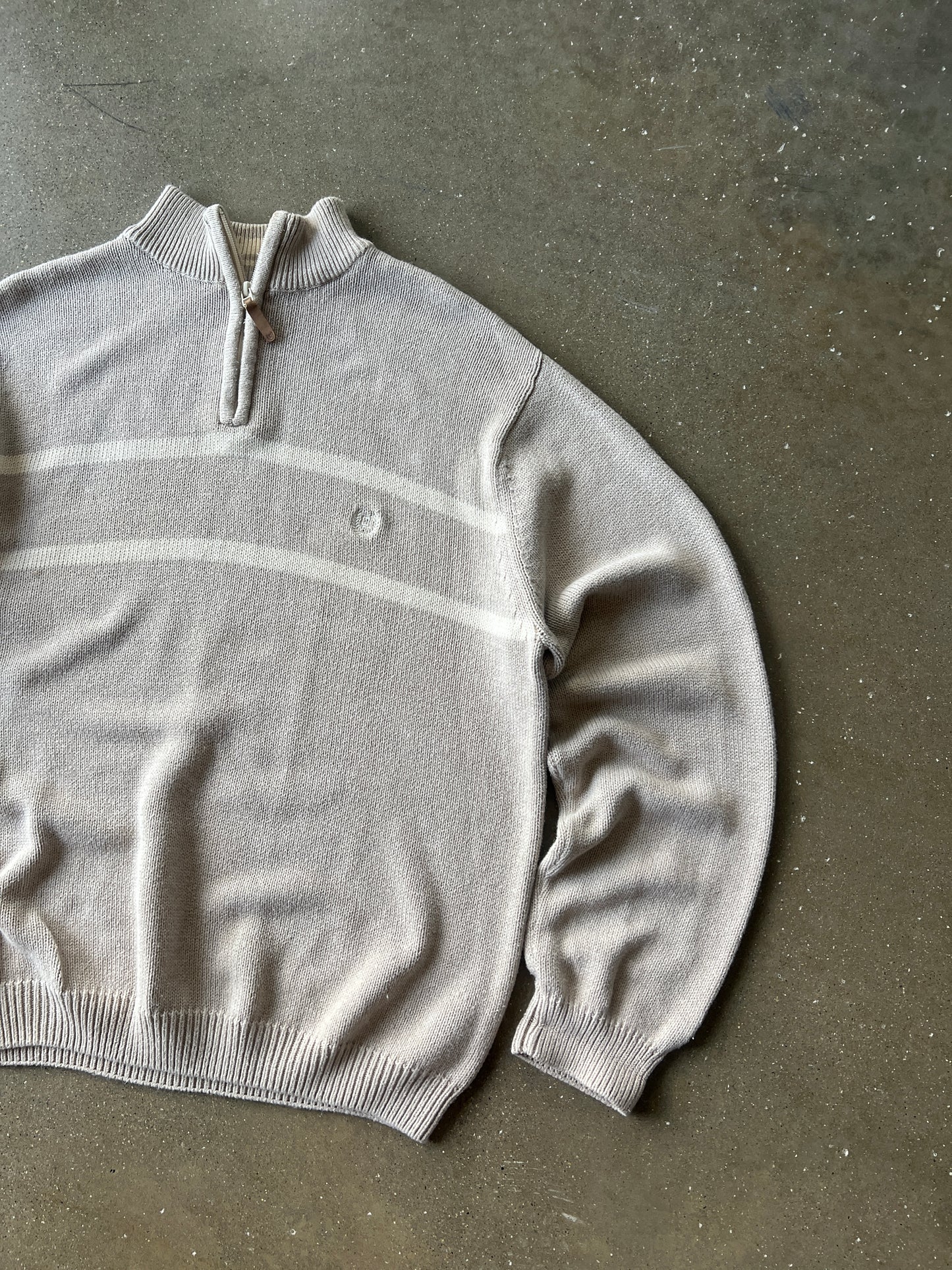 Vintage Oatmeal Heavy Knit Chaps Quarter Zip - XL