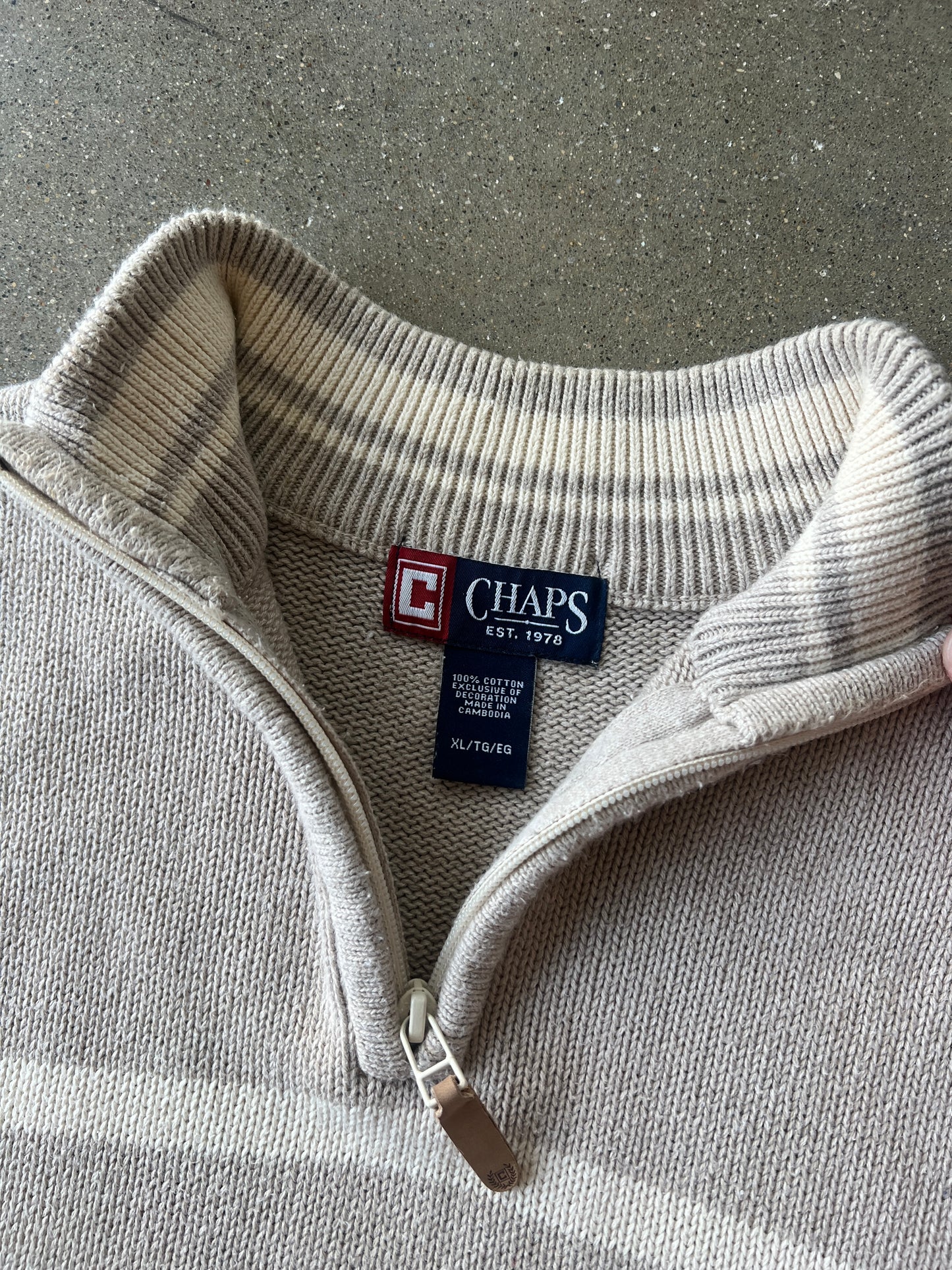 Vintage Oatmeal Heavy Knit Chaps Quarter Zip - XL