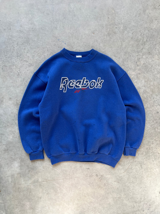 Vintage Blue Reebok Spellout Crew - M/L