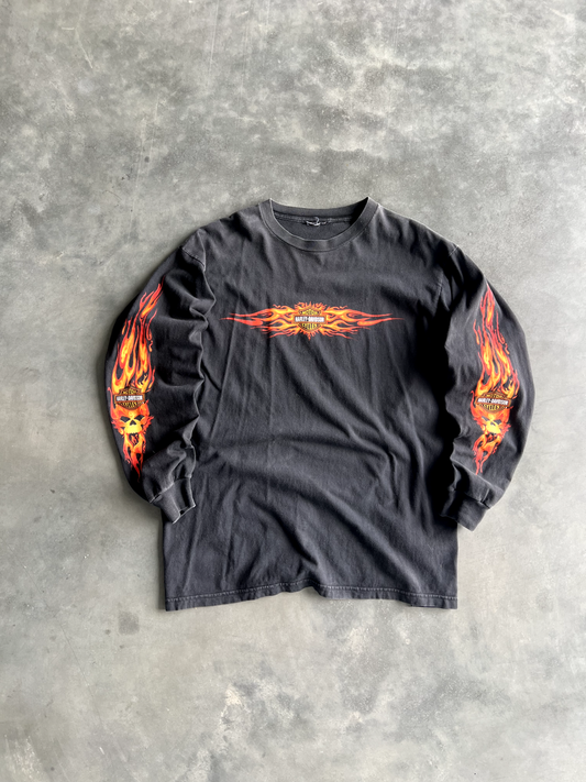 Vintage Black Harley Flame Long Sleeve - L