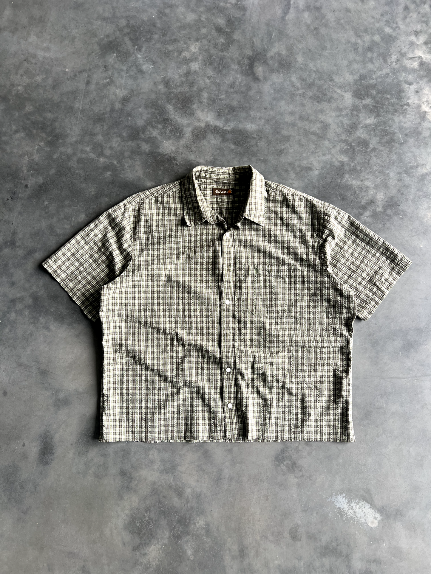 Vintage Green Striped Button Up Tee - XL