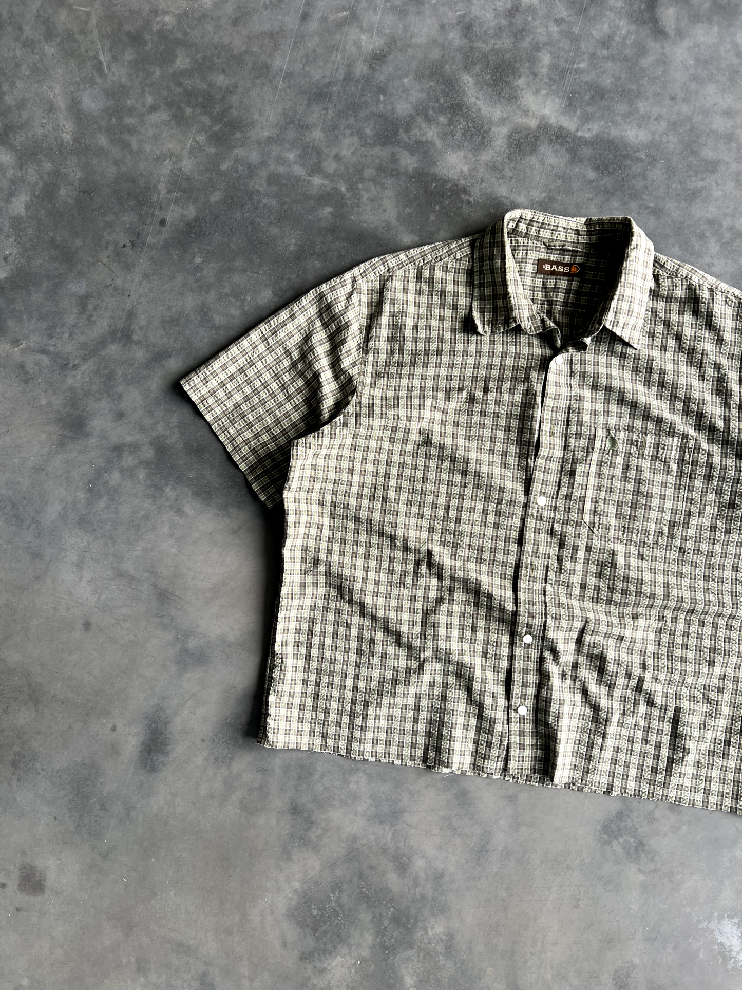 Vintage Green Striped Button Up Tee - XL