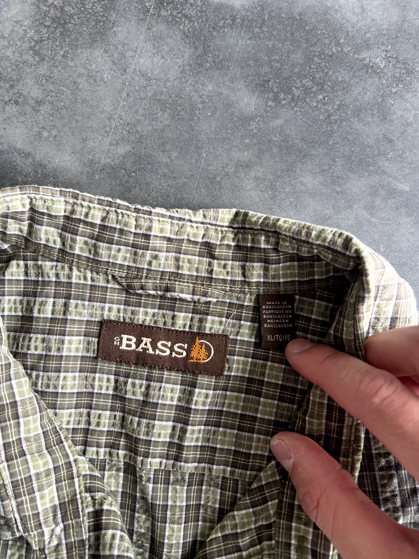 Vintage Green Striped Button Up Tee - XL